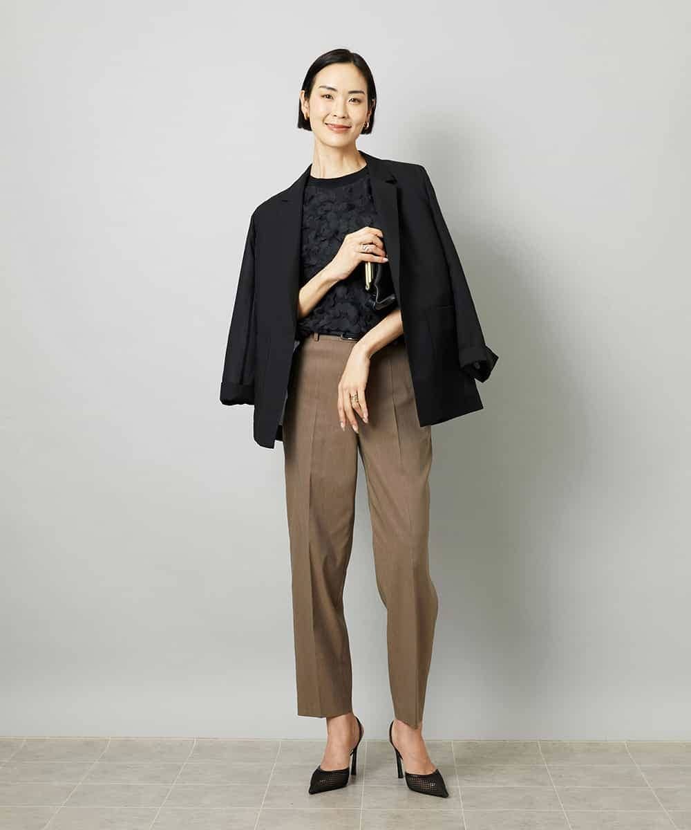 MICHEL KLEIN リネンストレッチ テーパードパンツ ミッシェルクラン パンツ その他のパンツ ブラウン カーキグリーン