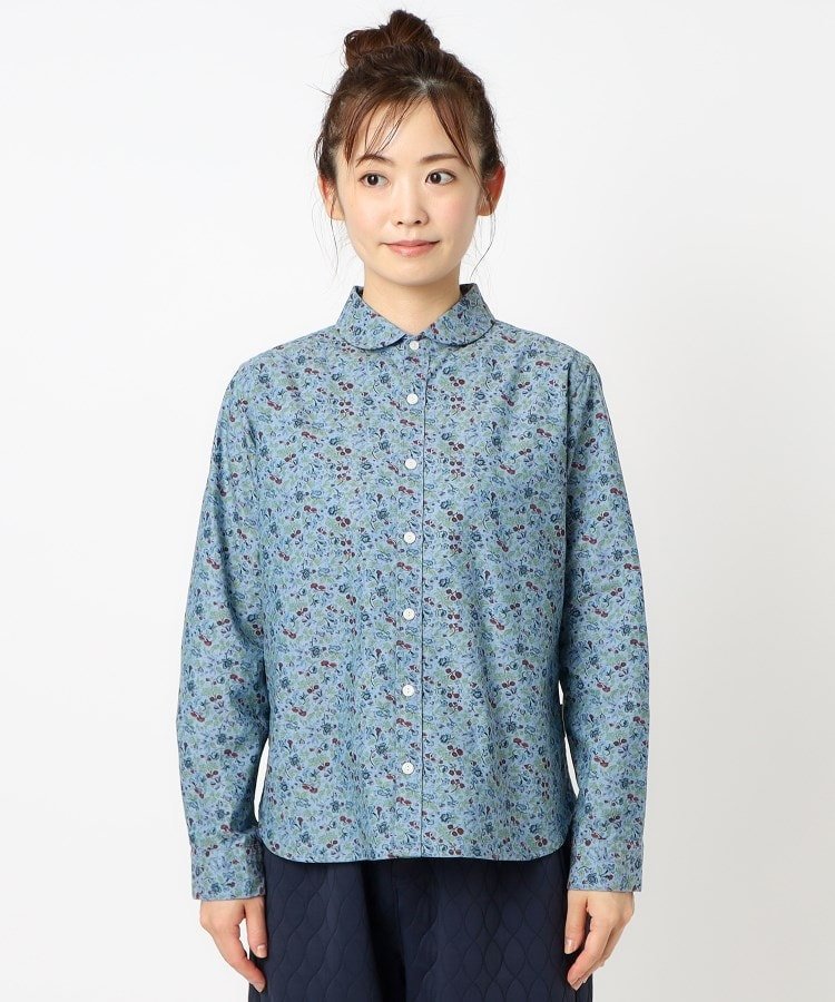 LAURA ASHLEY HOME 【商品入替のためお買い得!コットン100%/日本製/ワンマイルウエア】ロサ サンクタ柄 ダンガリーブラウス ローラ アシュレイ トップス シャツ・ブラウス ブルー
