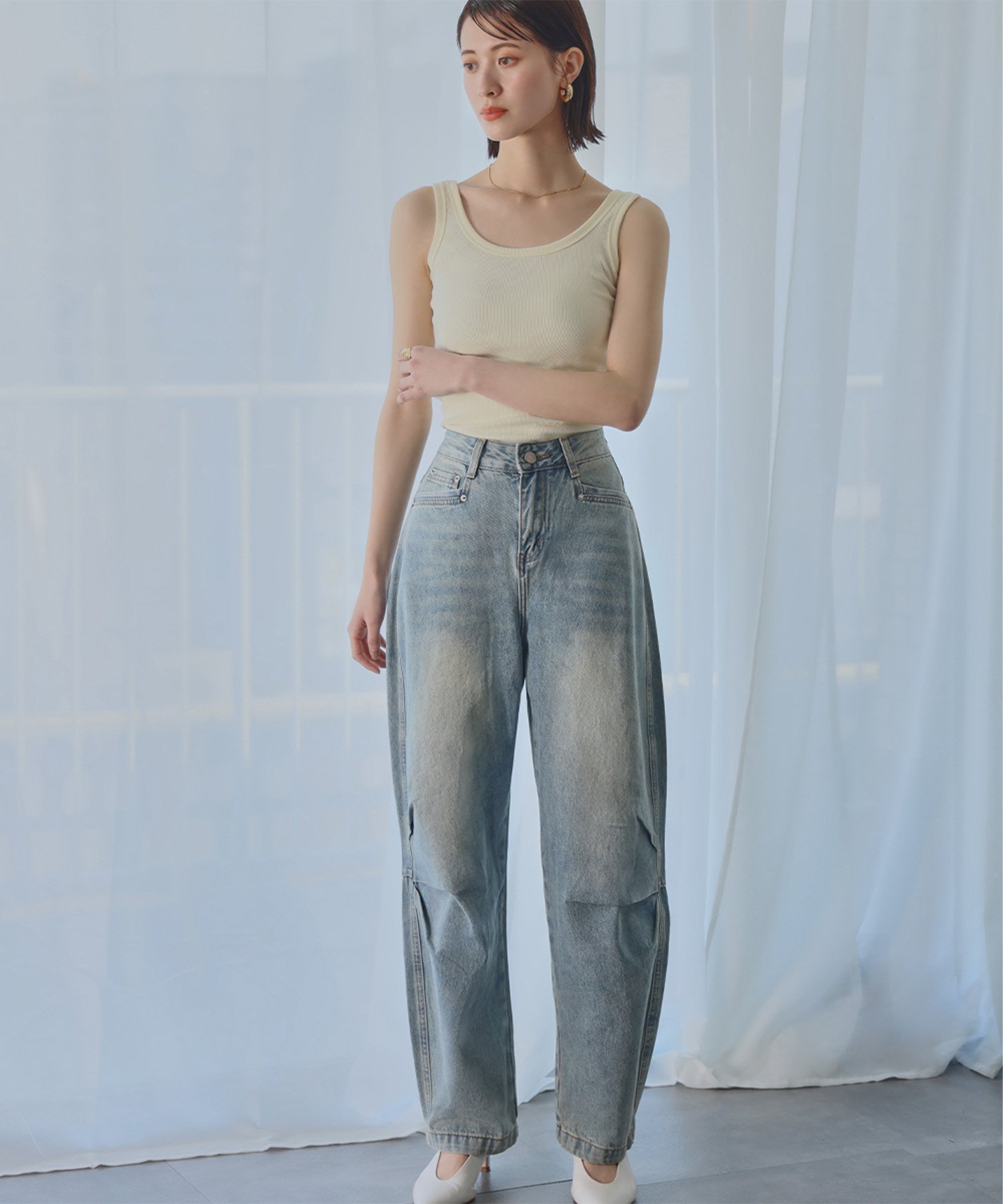 【SALE／26%OFF】Ampirula サイドニータックカーブデニムパンツ リバーフィールド アンド コー パンツ ジーンズ・デニムパンツ ブルー【送料無料】