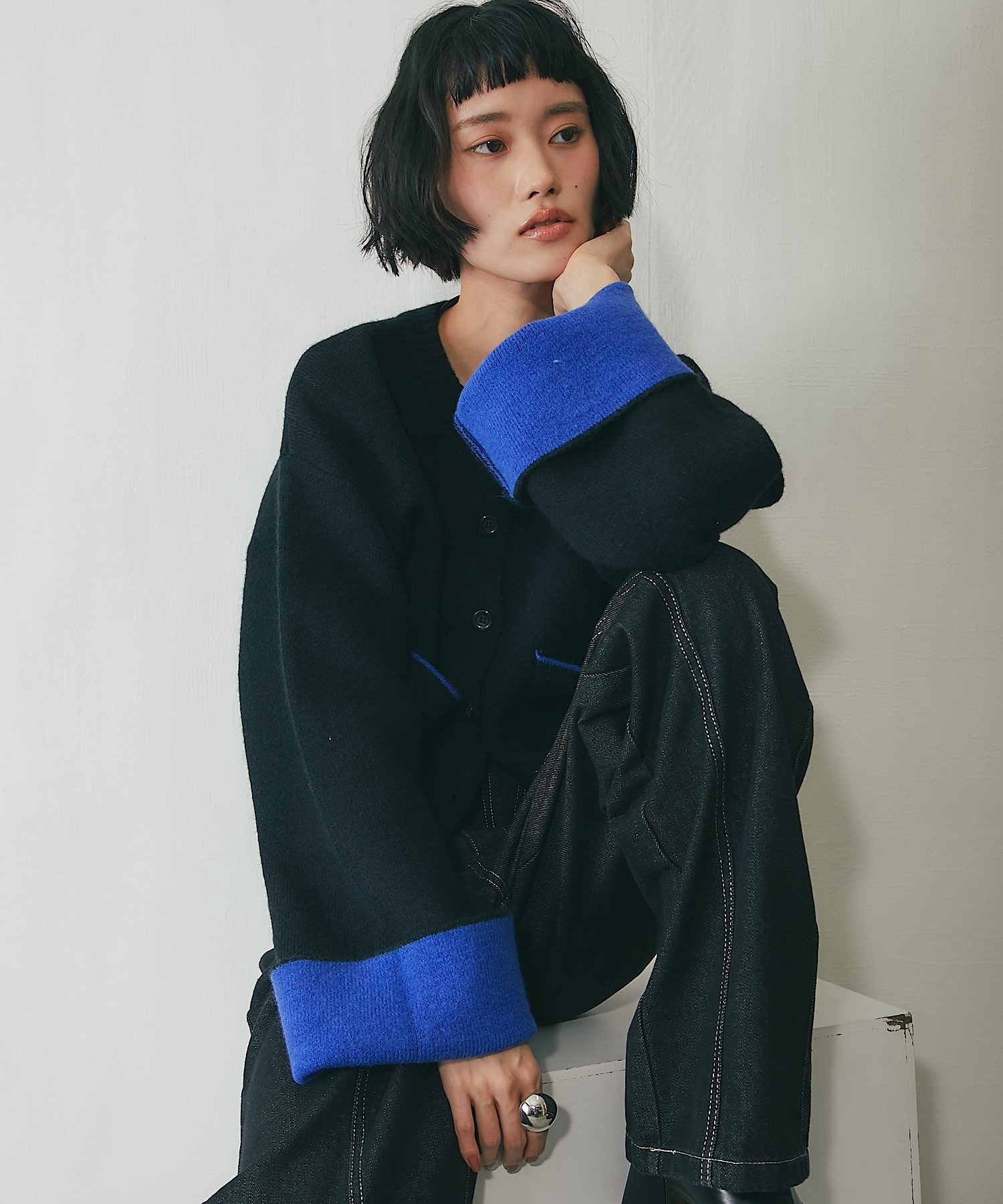 ANOTHER S 新鮮な配色のバイカラーニットカーディガン スマイルオーキッド パンツ スラックス・ドレスパンツ ブラック ホワイト ブラウン グレー【送料無料】のサムネイル