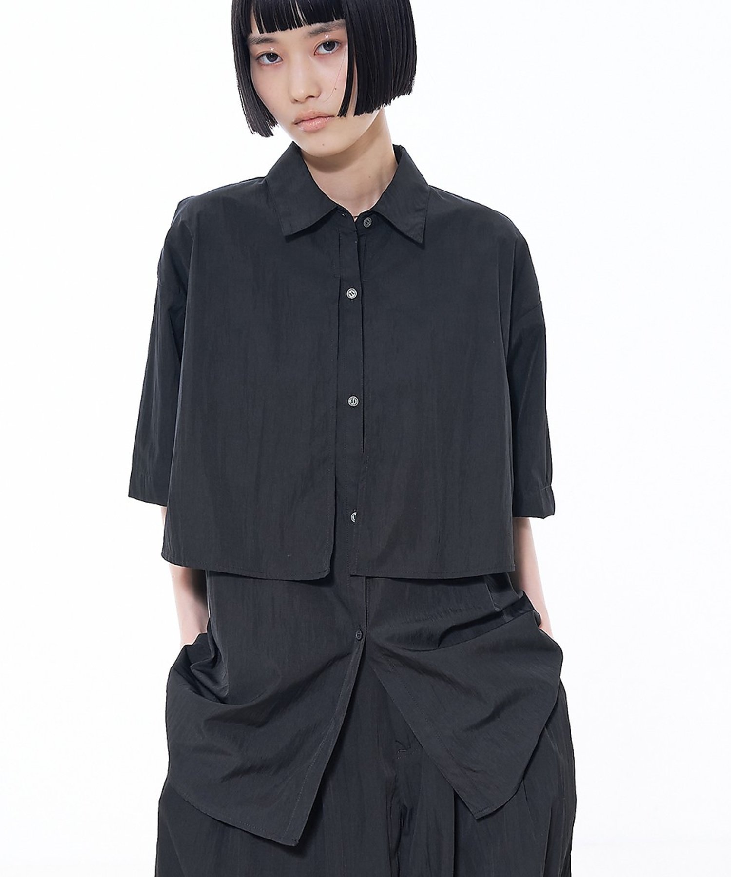 NOMINE ロングヨーク ハーフスリーブ/半袖 シャツ ノミネ トップス シャツ・ブラウス ピンク ブルー ホワイト ブラック