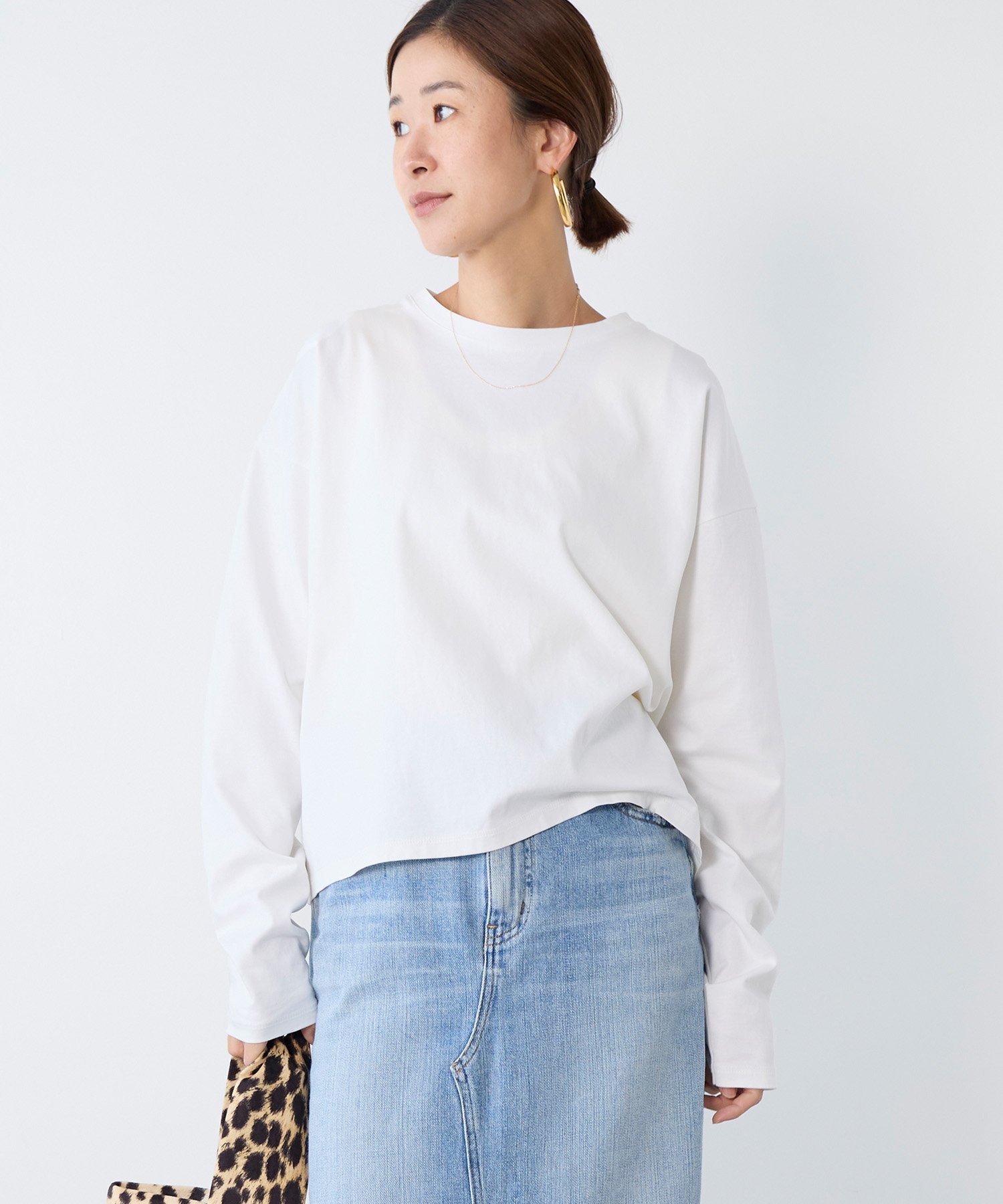 MICA&DEAL 接触冷感/UVカット-ワンポイント刺繍ロングTシャツ マイカアンドディール トップス カットソー・Tシャツ ブラウン ホワイト
