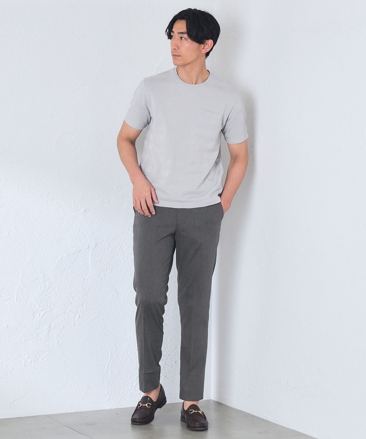 【ウォッシャブル】【Adjustable Fit】麻混COOLMAXトロピカルトラウザース ベイカー・ストリート パンツ スラックス・ドレスパンツ グリーン グレー