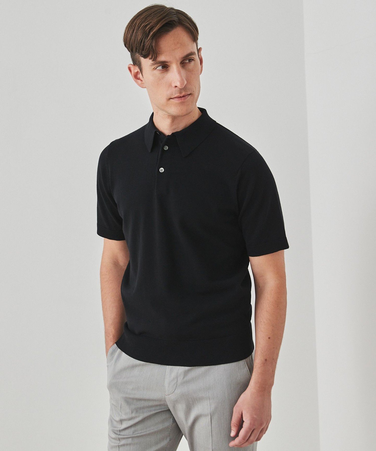 【SALE/20%OFF】GOTAIRIKU 【洗える】イタリア糸 セットインニットポロ ゴタイリク トップス ポロシャツ ブラック ベージュ【送料無料】