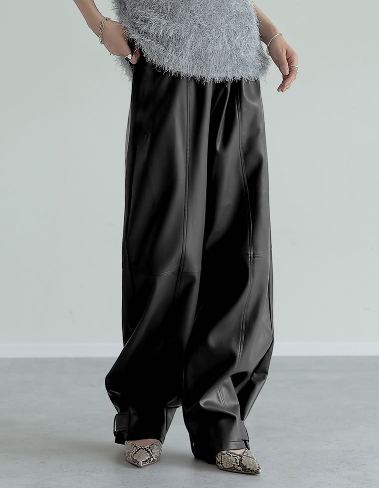 Re:EDIT フェイクレザーアンクルベルトパンツ リエディ パンツ その他のパンツ ブラウン ブラック【送料無料】 stylife-15344942 Rakuten Fashion サンプル画像3
