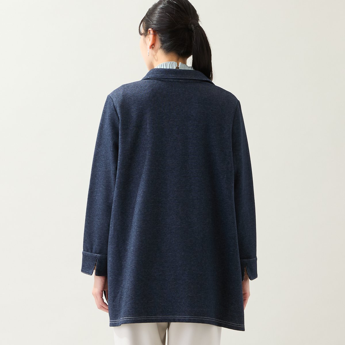 missel 【洗える・3L/4Lサイズあり】ニットデニムチュニック ミゼール トップス カットソー・Tシャツ ネイビー