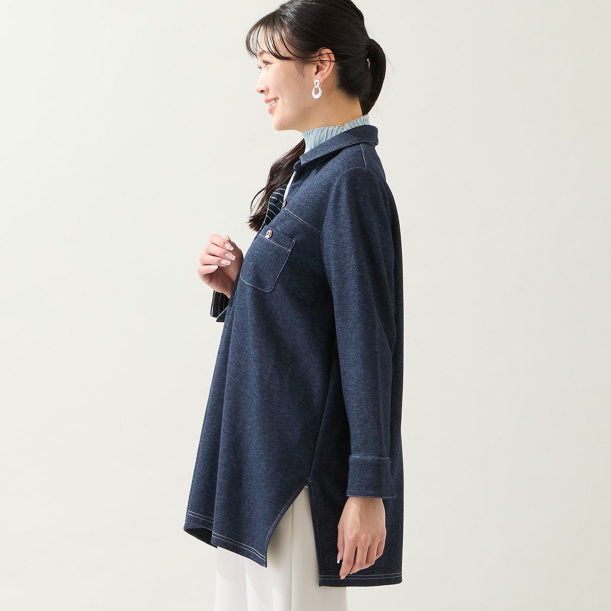 missel 【洗える・3L/4Lサイズあり】ニットデニムチュニック ミゼール トップス カットソー・Tシャツ ネイビー