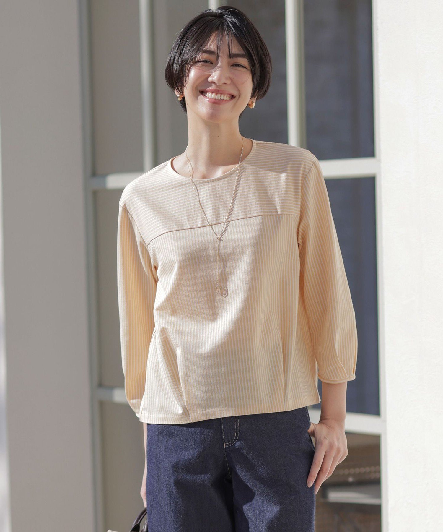 【SALE/50%OFF】J.PRESS Jカミーチェストライプ クルーネック カットソー ジェイプレス トップス カットソー・Tシャツ オレンジ グリーン ネ...