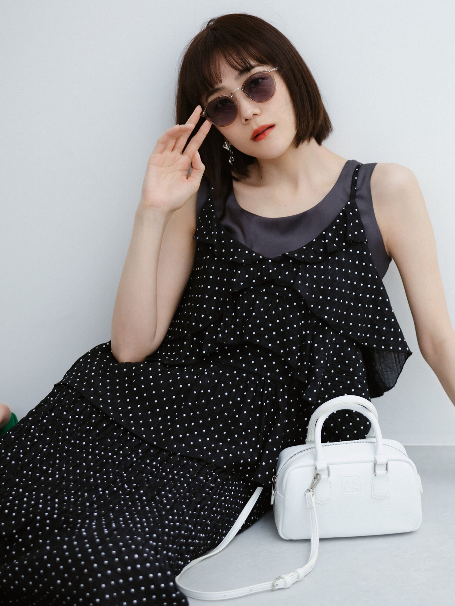 【SALE/60%OFF】Te chichi 【松井愛莉着用】ドットシャーリングキャミブラウス(セットアップ可) テチチ トップス シャツ・ブラウス ブラウン ブラック