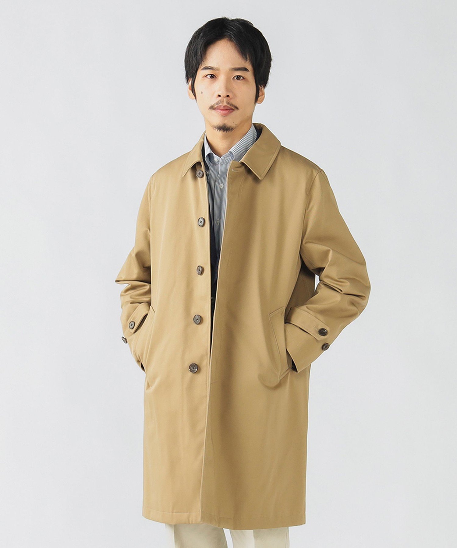 BEAMS HEART MEN 撥水 ギャバジン ステンカラーコート ビームス ハート ジャケット・アウター その他のジャケット・アウター ネイビー ベージュ【...