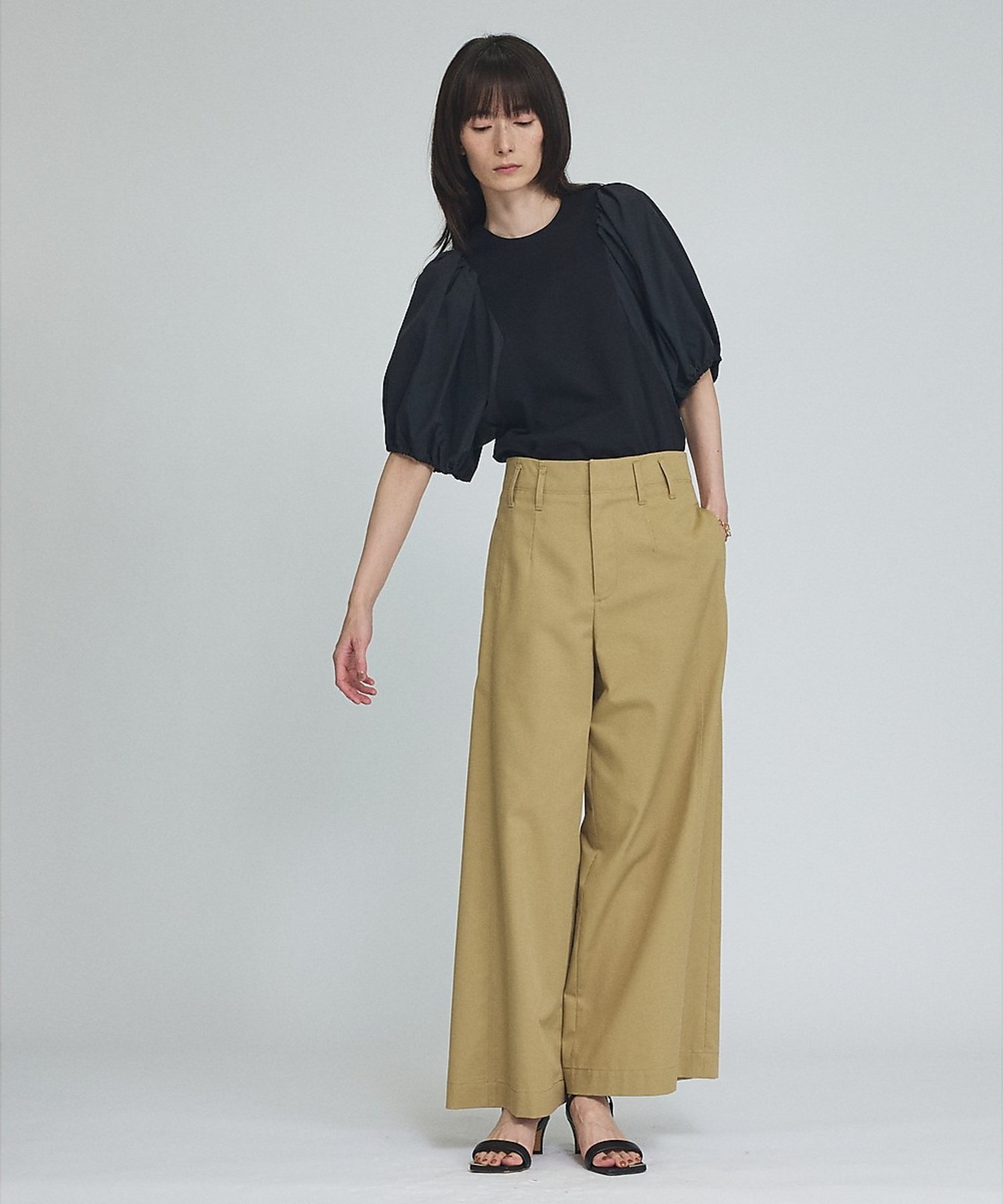 qualite TCツイルワイドパンツ カリテ パンツ その他のパンツ ベージュ ブラック