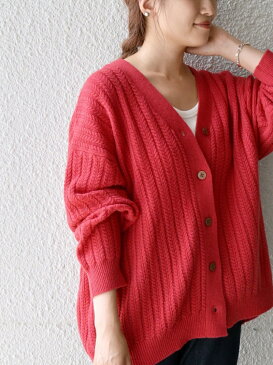 SHIPS any <予約>SHIPS any: ヘリンボーン ニット Vネック カーディガン シップス ニット カーディガン ピンク ホワイト ネイビー【送料無料】