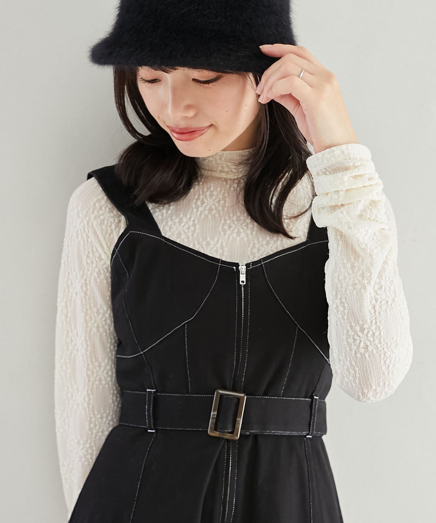 MAJESTIC LEGON ハイネックパターントップス マジェスティックレゴン トップス カットソー・Tシャツ ブラック ホワイト