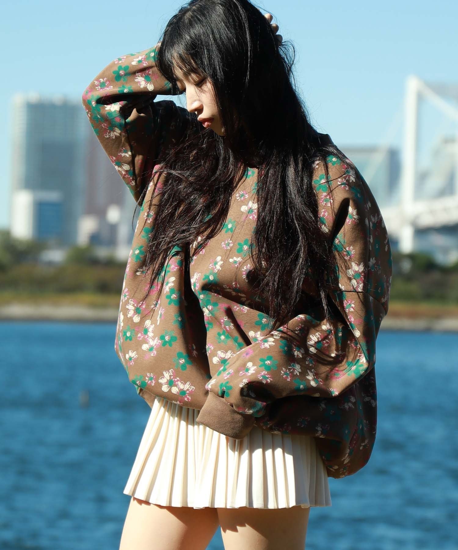 GWセール*あちゃちゅむ*ガーデンpt SWプリントスウェット　花柄 AHCAHCUM あちゃちゅむ お花の体スウェット[01-203-0704]