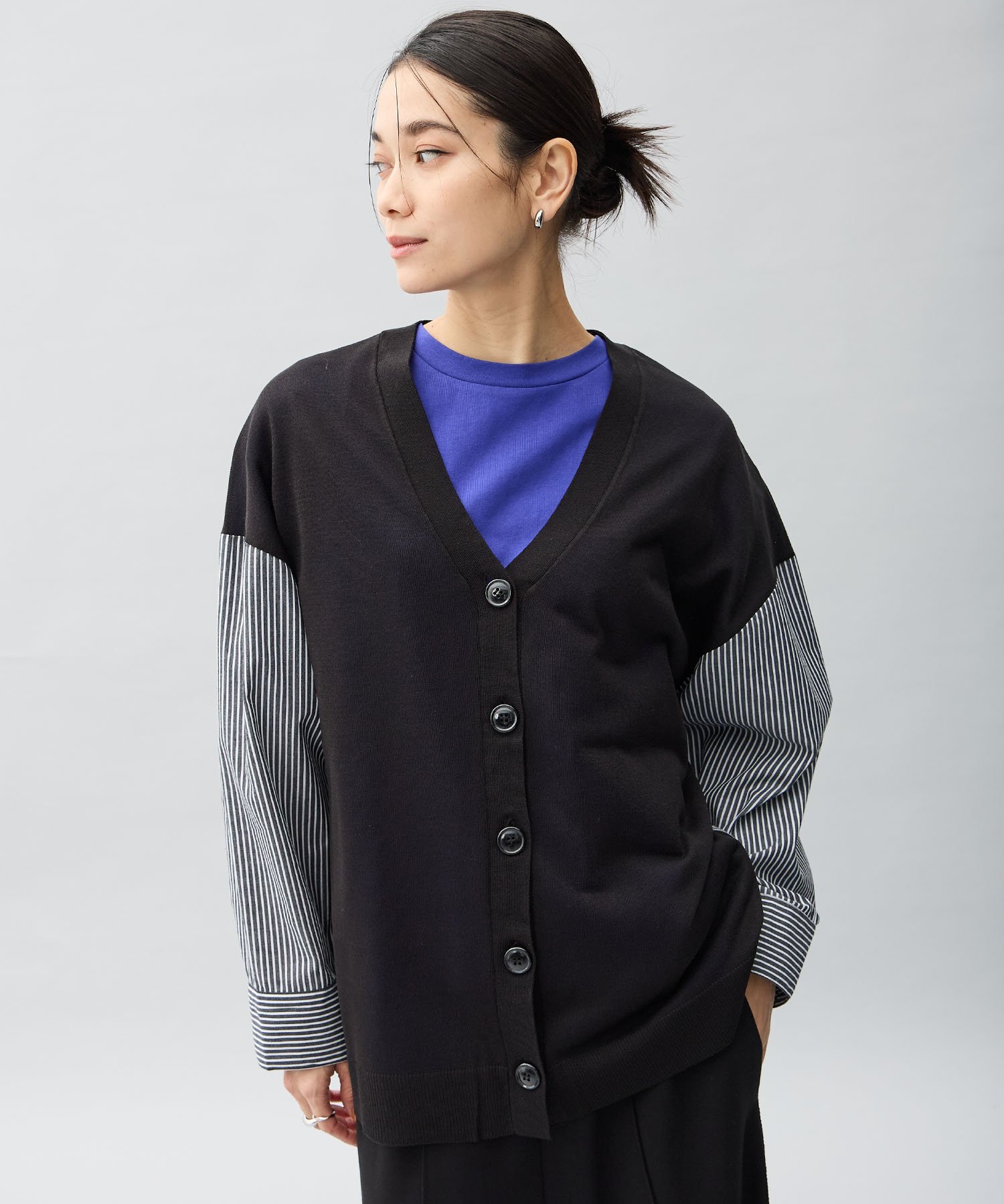 【SALE／62%OFF】ONE'S TRUE ドッキングカーディガン ワンズトゥルー トップス カーディガン ブラック ブルー