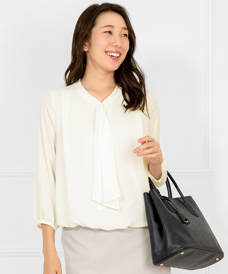 AddRouge 【洗える】ブラウス ボウタイ スーツ インナー オフィス ビジネス セレモニー アッドルージュ トップス シャツ・ブラウス グレー ホワイト ブラック