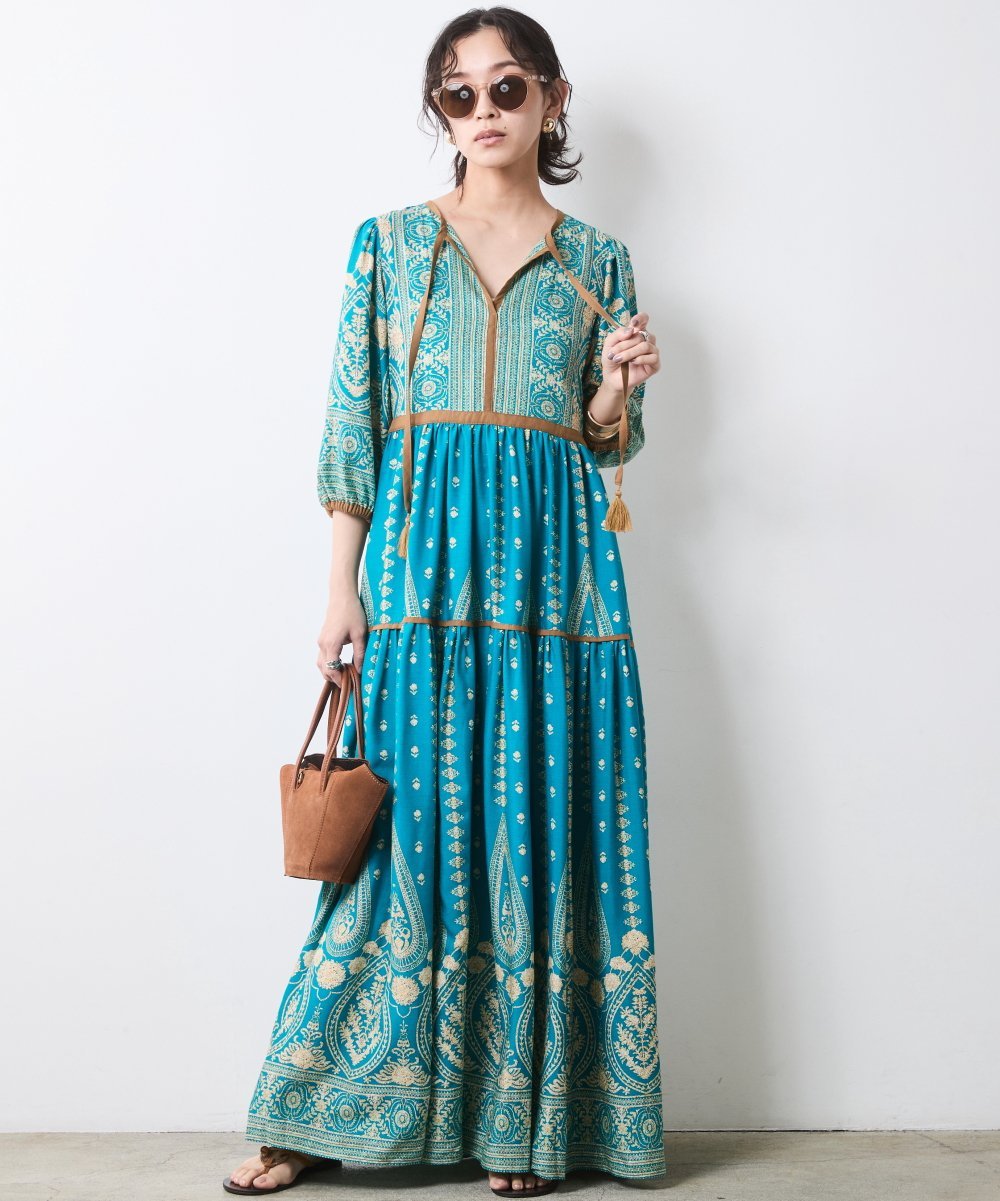 CHIC STYLE エスニックパネルプリントマキシワンピース＜大きいサイズ有＞シックスタイル シックスタイル ワンピース・ドレス ワンピース ネイビー ブルー【送料無料】