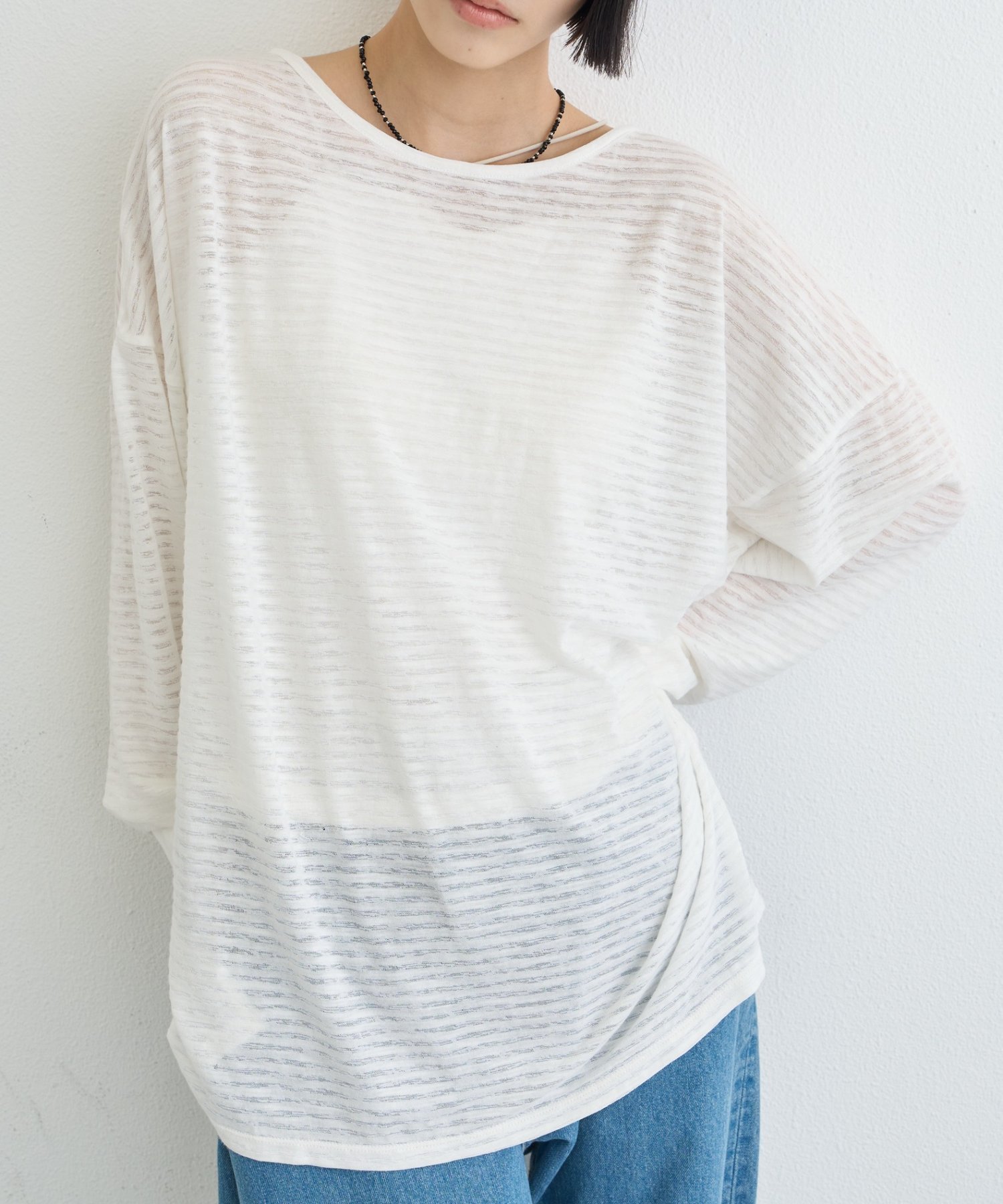 【SALE／62%OFF】CIAOPANIC TYPY シアーボーダーロンTee チャオパニックティピー トップス カットソー・Tシャツ ホワイト ベージュ ブルー ピンク グレー