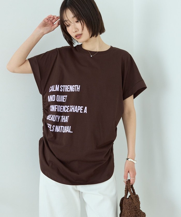 オーガニックコットン シャーリングロゴ Tシャツ フリークスストア トップス カットソー・Tシャツ ブラウン ホワイト グレー