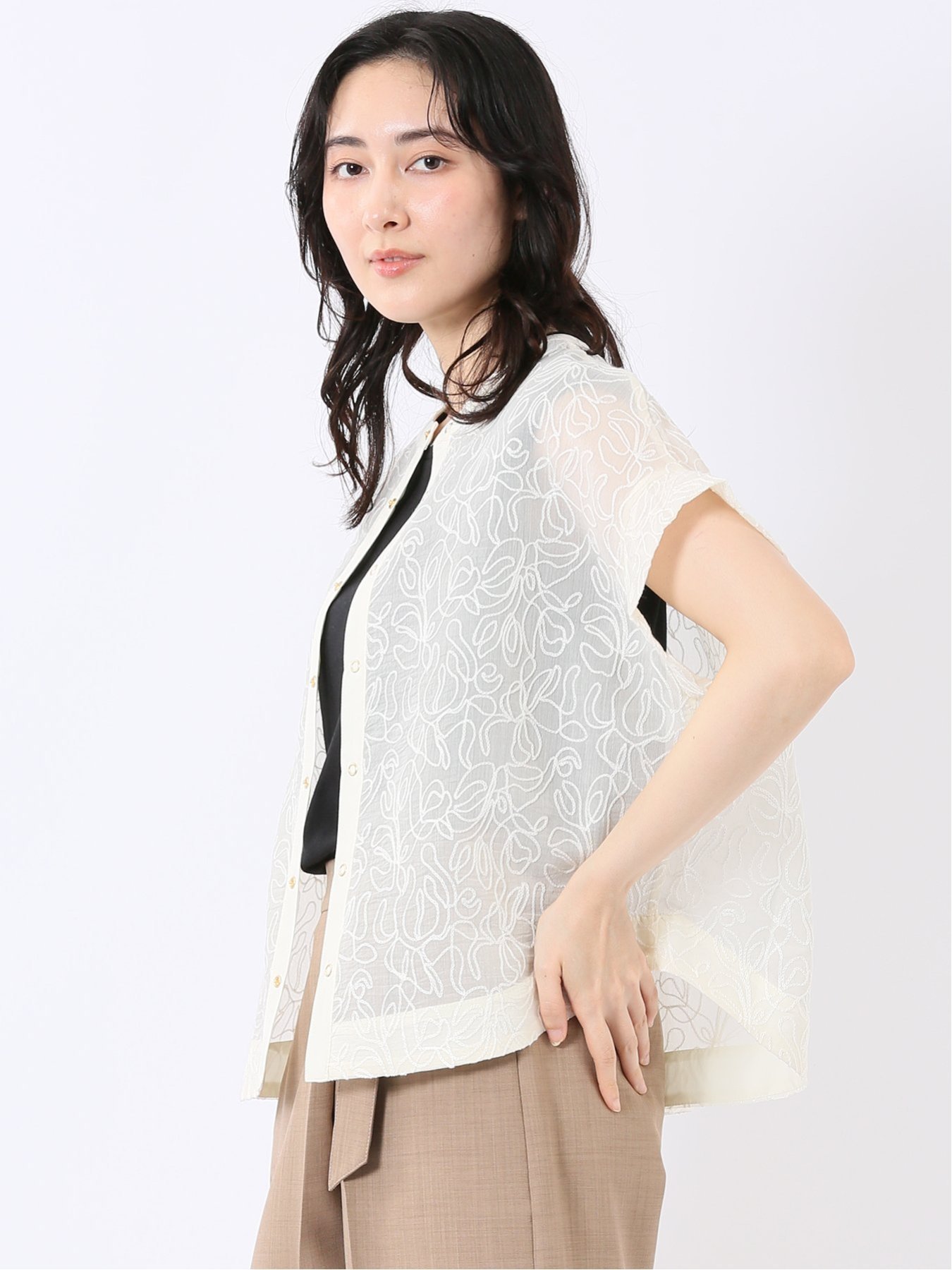 m.f.editorial 前後2WAY オーガンジー コード刺繍 ブラウス タカキュー トップス シャツ・ブラウス ホワイト【送料無料】