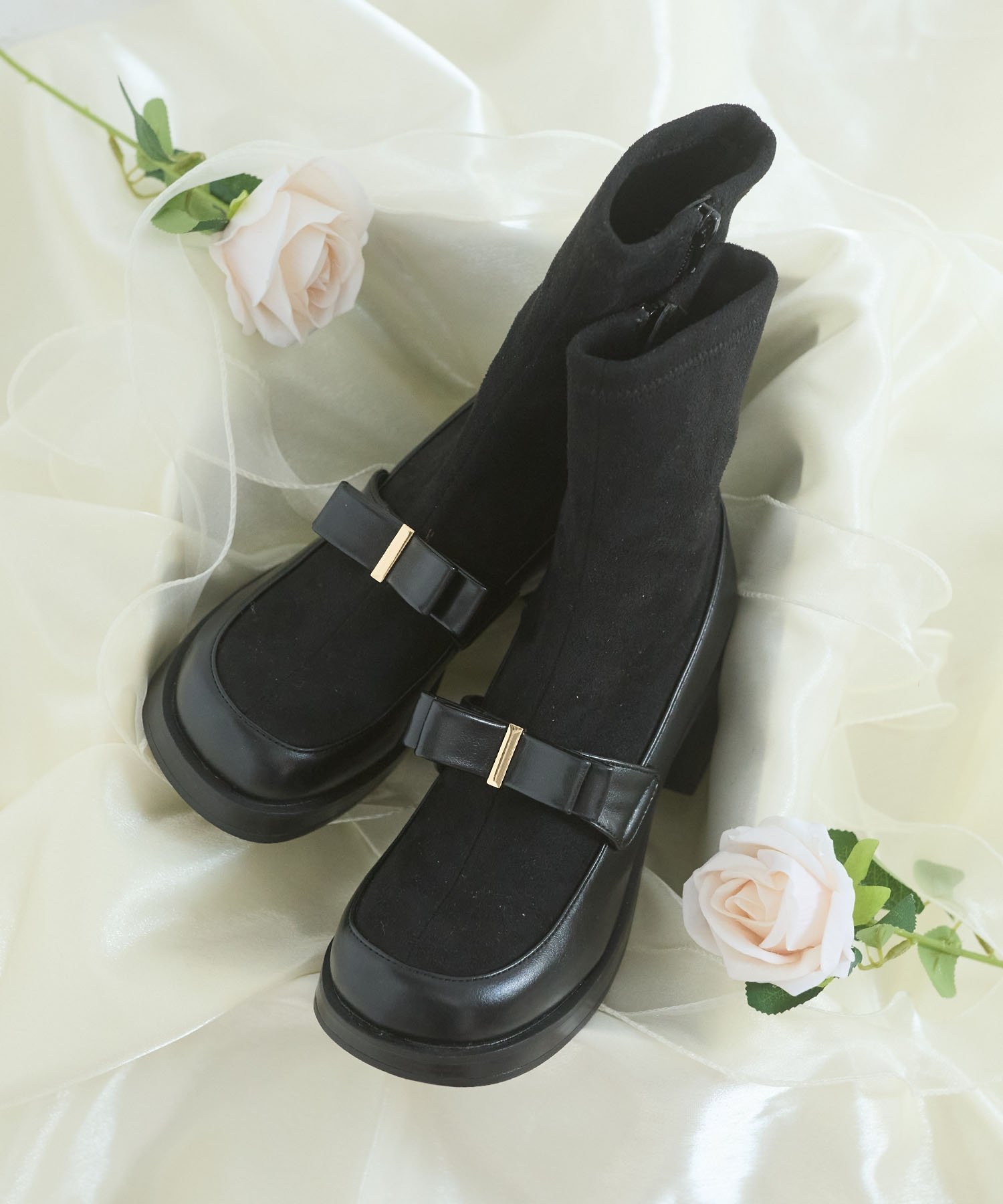 【SALE／20%OFF】MAJESTIC LEGON クラシカルリボンローファーコンビブーツ マジェスティックレゴン シューズ・靴 ブーツ ブラウン ブラック【送料無料】