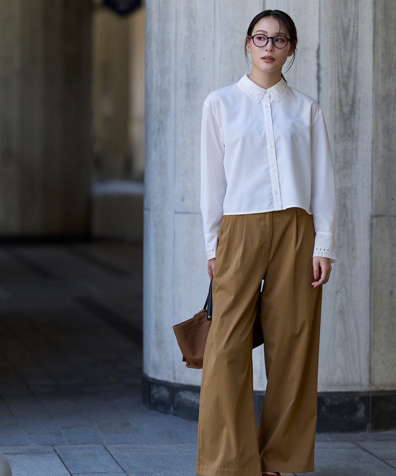 NATURAL BEAUTY BASIC ツータックワイドパンツ ナチュラルビューティベーシック パンツ その他のパンツ ブラウン ベージュ