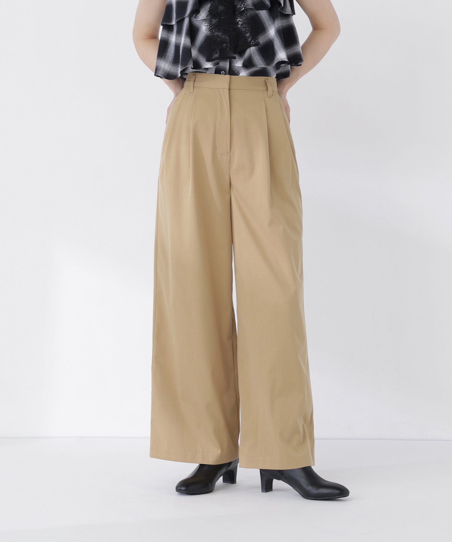 NATURAL BEAUTY BASIC ツータックワイドパンツ ナチュラルビューティベーシック パンツ その他のパンツ ブラウン ベージュ