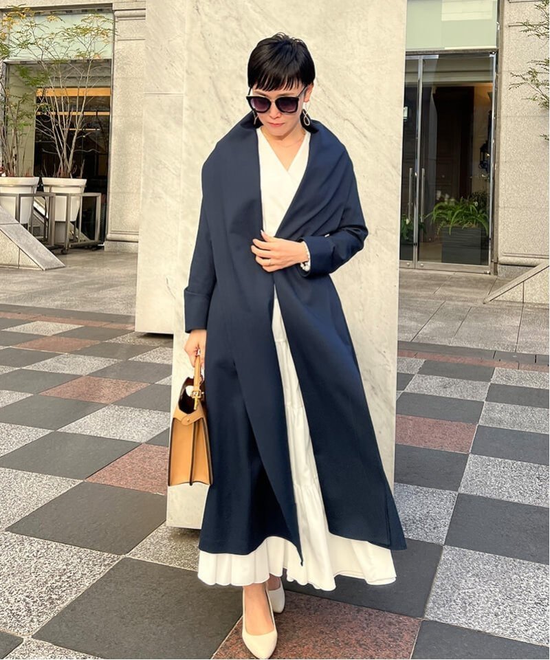 JENNE ショール風オードリーコート ジェンヌ ジャケット・アウター その他のジャケット・アウター ネイビー【送料無料】のサムネイル