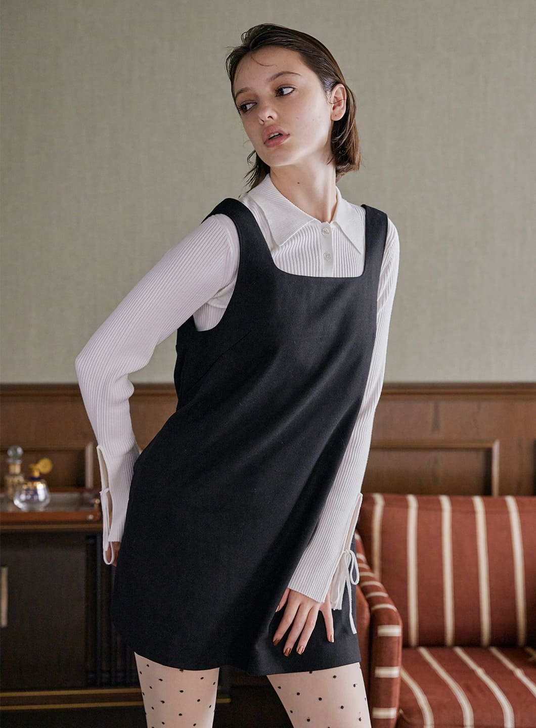 【SALE／40%OFF】COEL 袖リボンポロニット コエル トップス ニット ブラック グレー ホワイト【送料無料】のサムネイル
