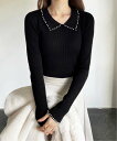 【SALE/29%OFF】GeeRA 【YOUING.】パール衿リブニット ジーラ トップス ニット ホワイト グレー ブラック【送料無料】