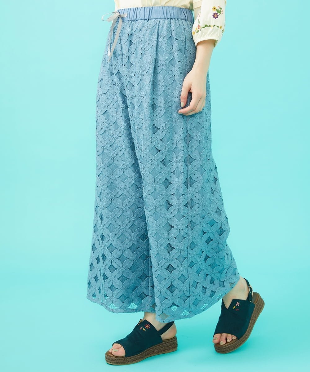 Jocomomola Flor 総レースワイドパンツ ホコモモラ パンツ その他のパンツ ブラック