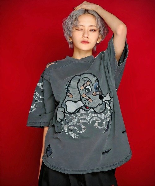 GALLIS ADDICTION 【GALFY×GALLIS ADDICTION】ぼろぼろとらいばりゅ半袖Tee(MENS) ジャックローズ トップス カットソー・Tシャツ グレー ホワイト【送料無料】