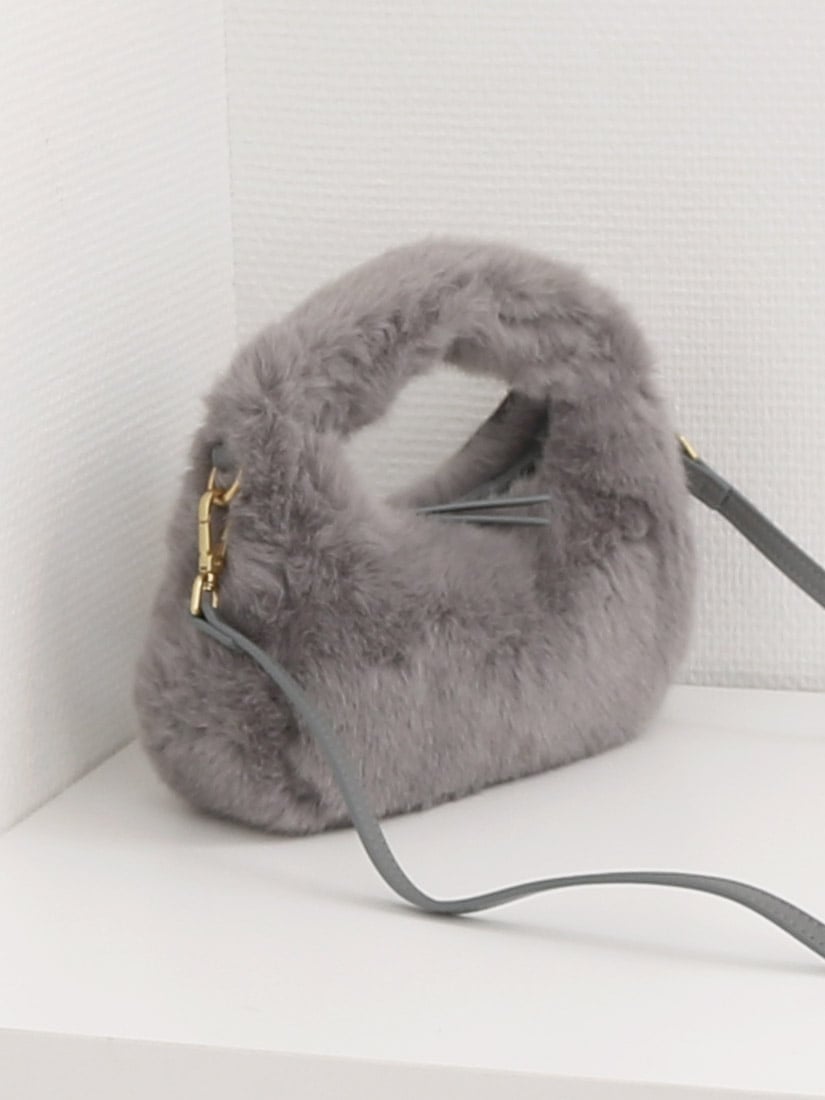 カシュカシュ cachecache / フェイクファー2wayハンドルミニバッグ アンビリオン バッグ ショルダーバッグ グレー ブラック