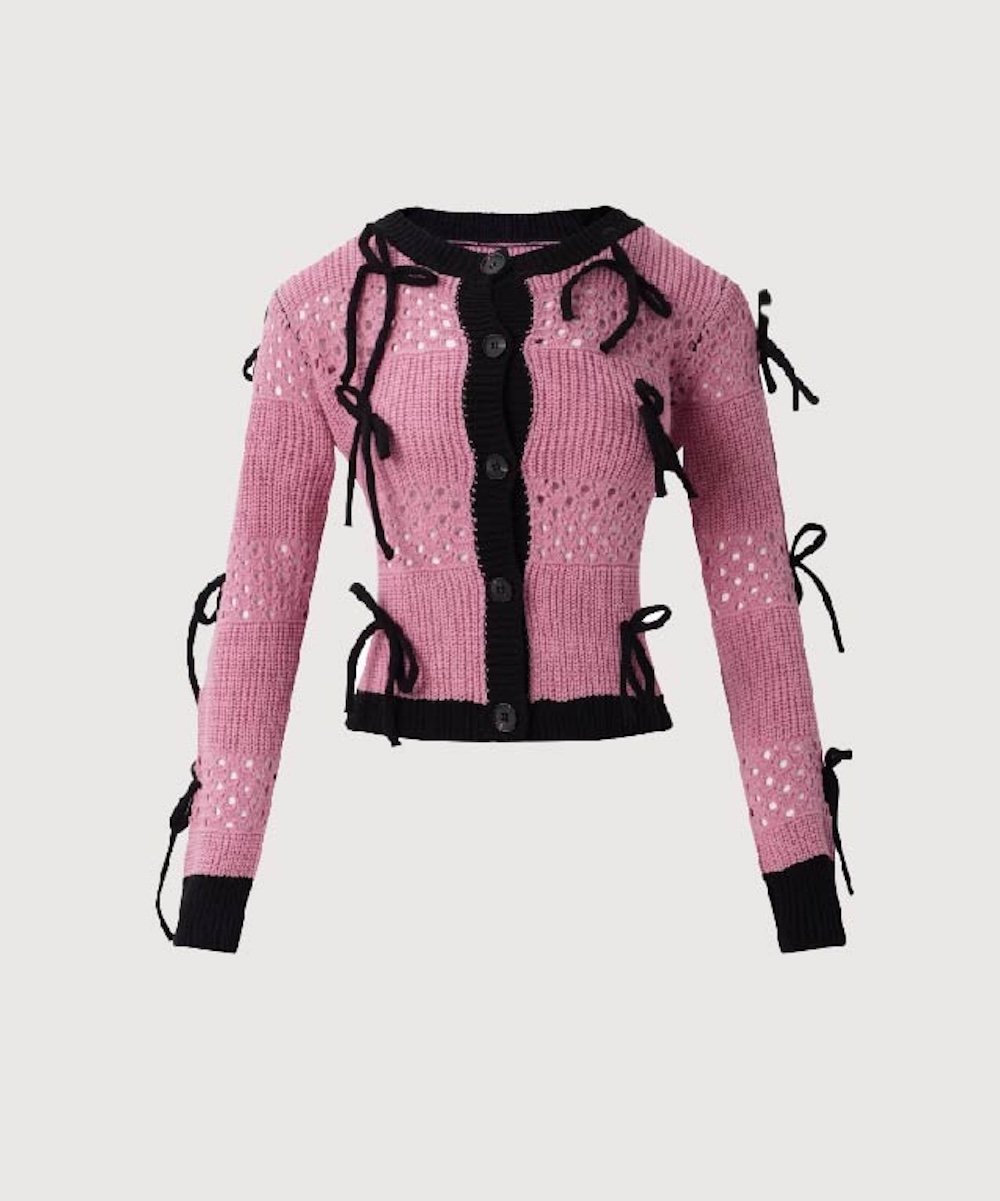 LA POMME petit Ribbon Applique Cropped Cardigan ラポミ・プチ トップス カーディガン ピンク ホワイト【送料無料】