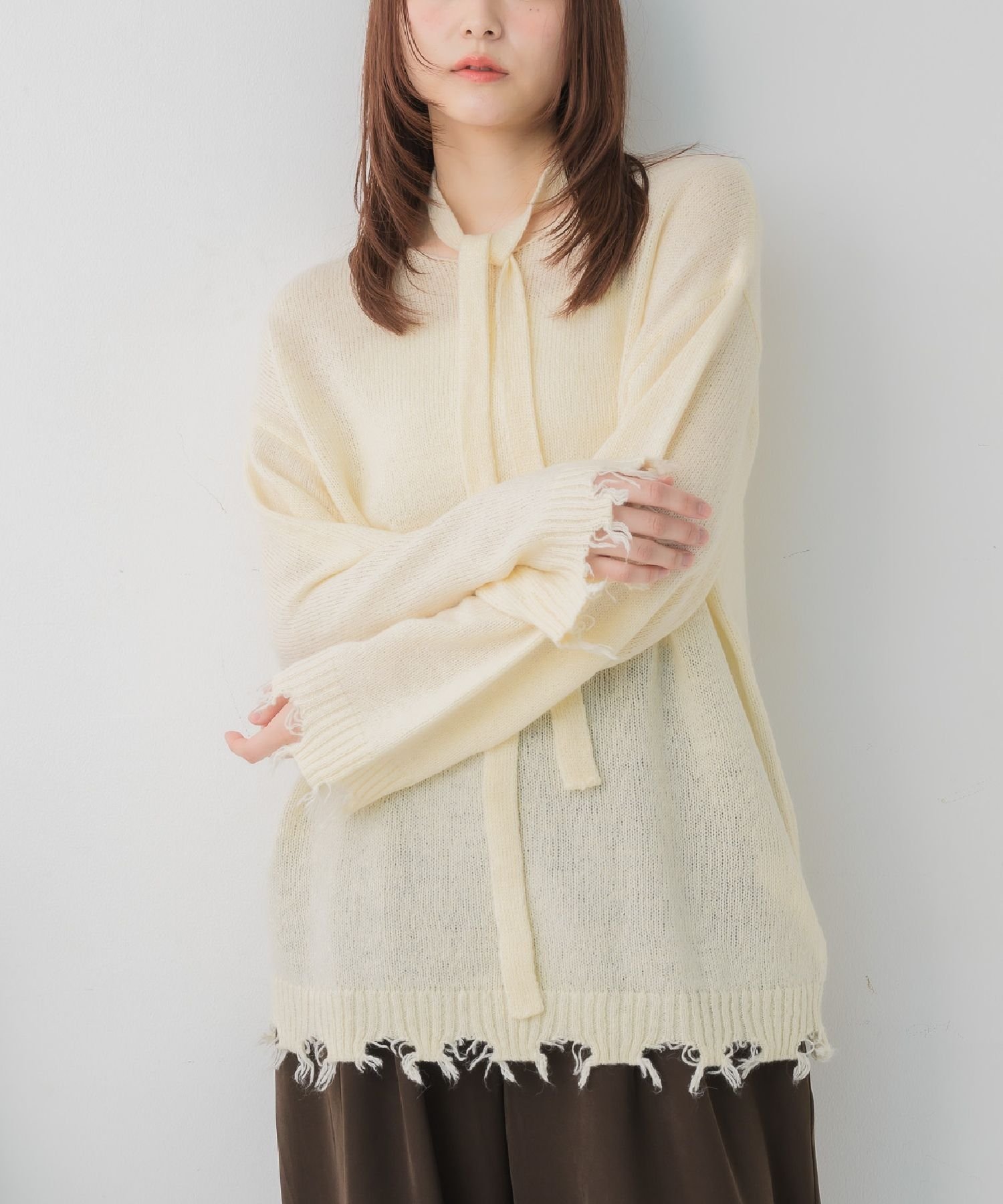 【SALE／43%OFF】RETRO GIRL タイ付きチュニックNT レトロガール トップス ニット ベージュ ブラウン