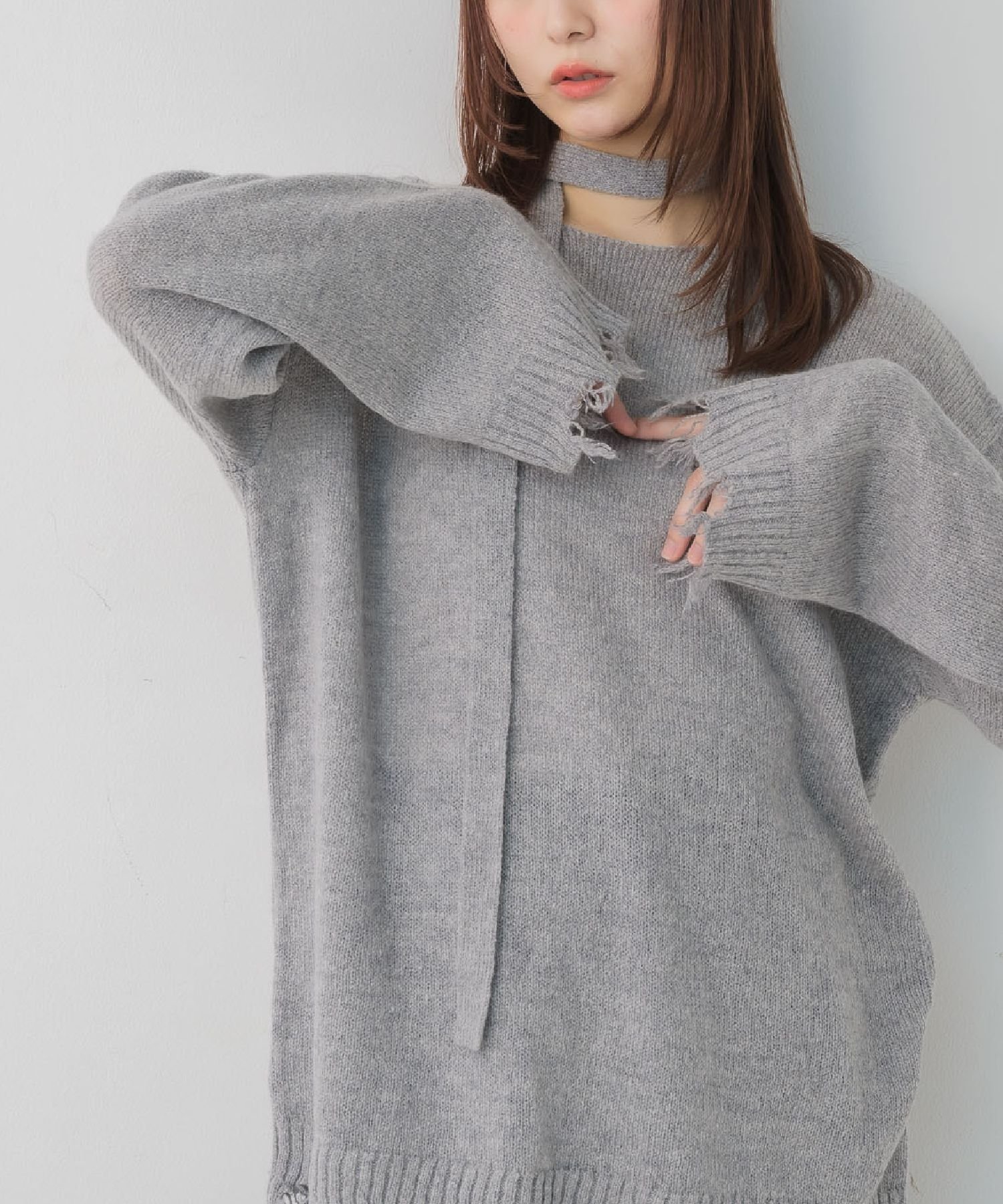 RETRO GIRL タイ付きチュニックNT レトロガール トップス ニット ベージュ ブラウン