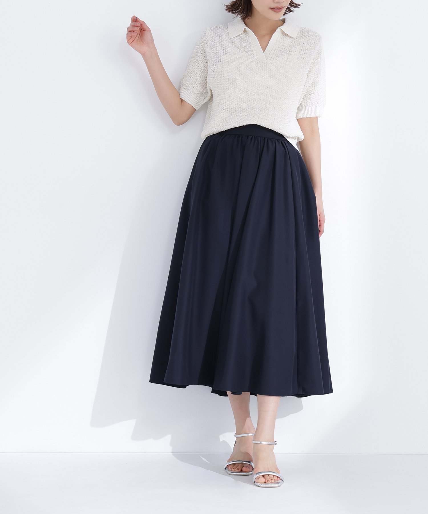 NATURAL BEAUTY BASIC ＜ちょうど,いい服＞ふんわり春風フレアスカート ナチュラルビューティベーシック スカート その他のスカート ネイビー パープル