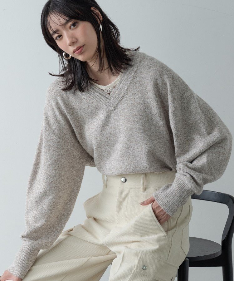 【再入荷】レイヤーネックメランジラメニット ギャレスト トップス ニット ブラック ブラウン ピンク ブルー