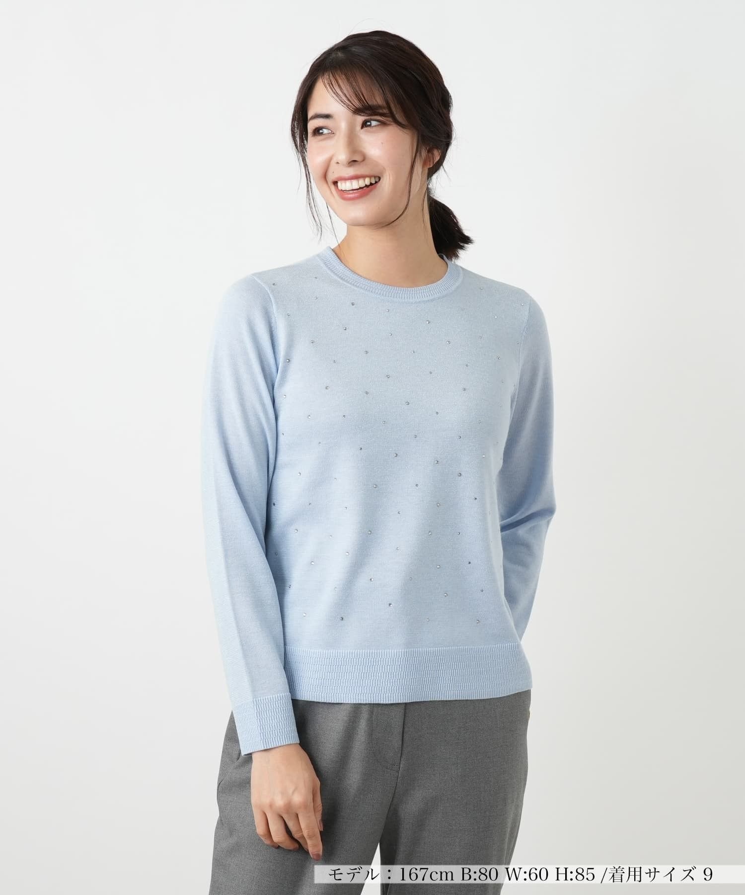 【SALE／48%OFF】Leilian ラメビジュークルーネックニット レリアン トップス ニット ブルー ピンク【送料無料】