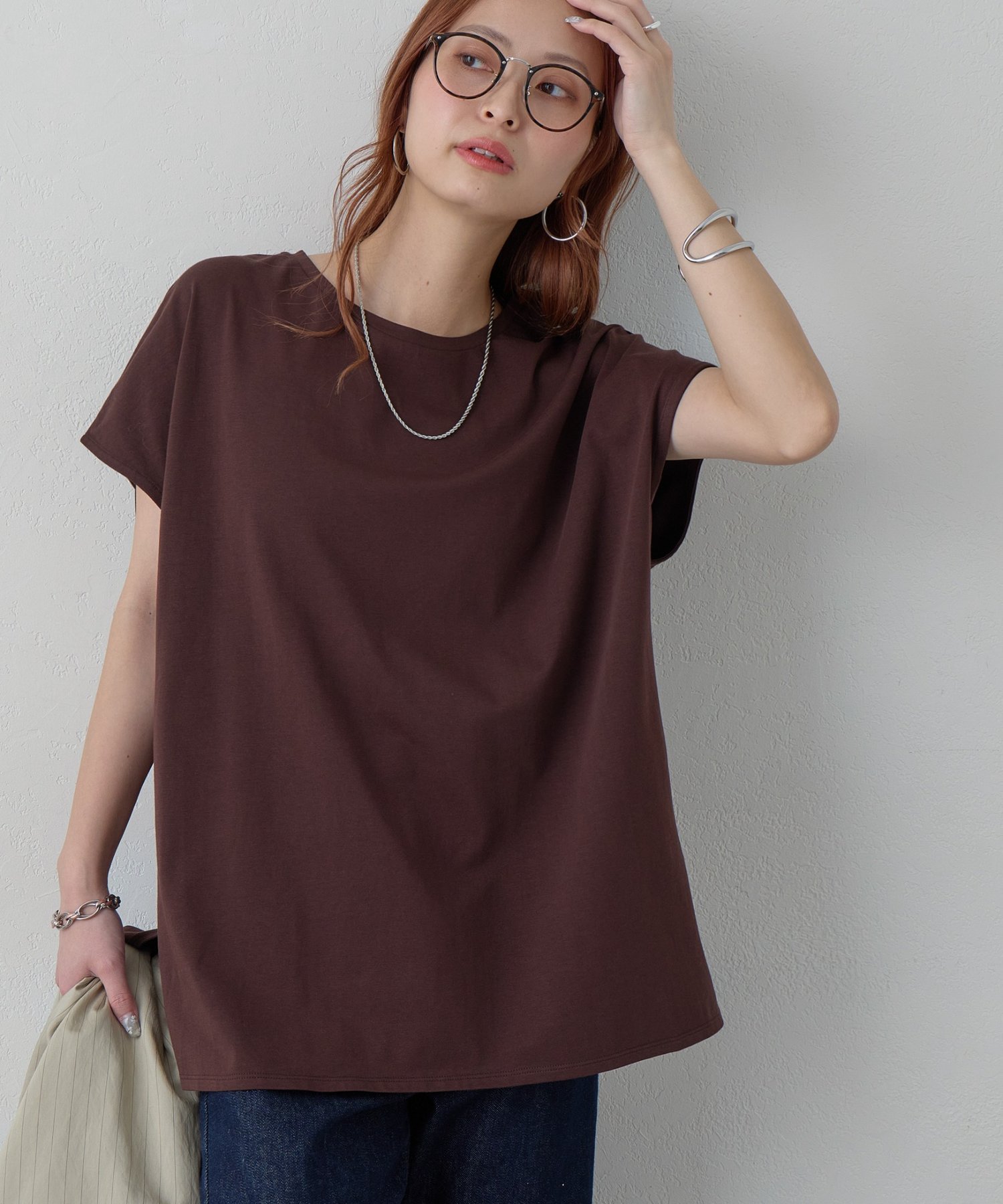 【Noka/接触冷感】シルケットビッグフレンチTシャツ《WEB限定》 ディスコート トップス カットソー・Tシャツ ブラック ホワイト