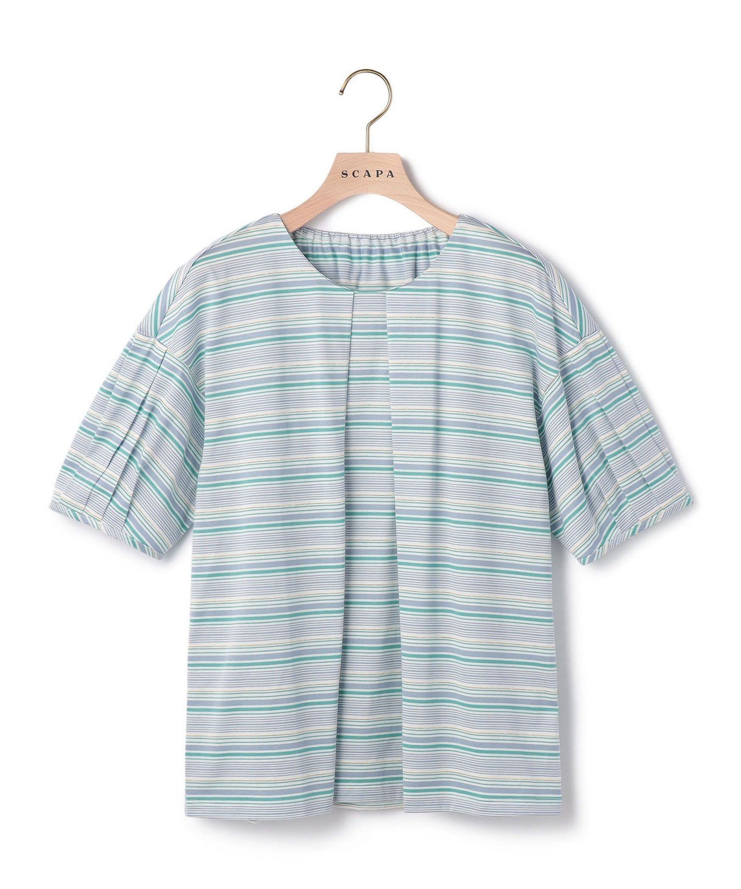 SCAPA ラメボーダーパフスリーフカットソー スキャパ トップス カットソー・Tシャツ グレー