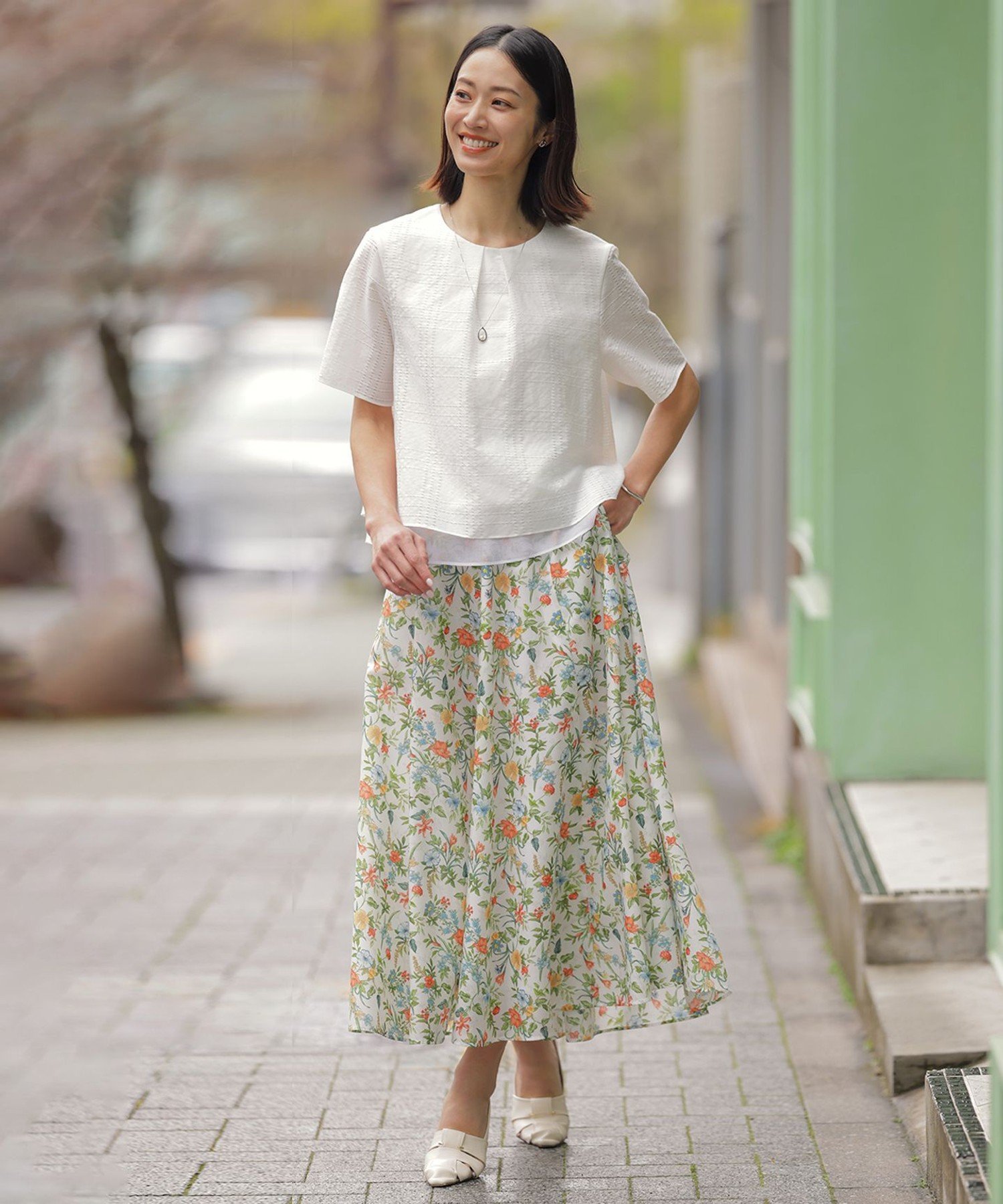 J.PRESS LADIES L レーシーチェック クルーネック カットソー ジェイプレス トップス カットソー・Tシャツ ホワイト