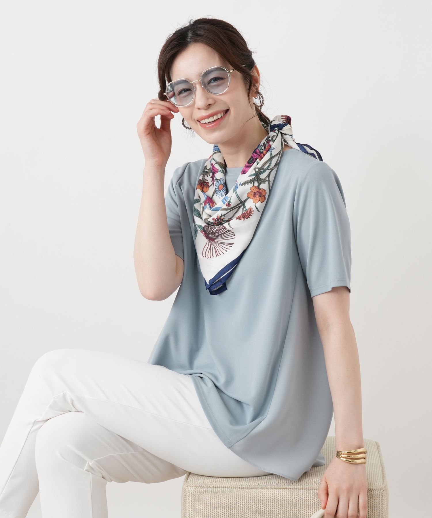 Leilian 異素材切替テールカットヘムカットソー【Leilian WHITE LABEL】 レリアン トップス カットソー・Tシャツ ネイビー ブラック ホワイト