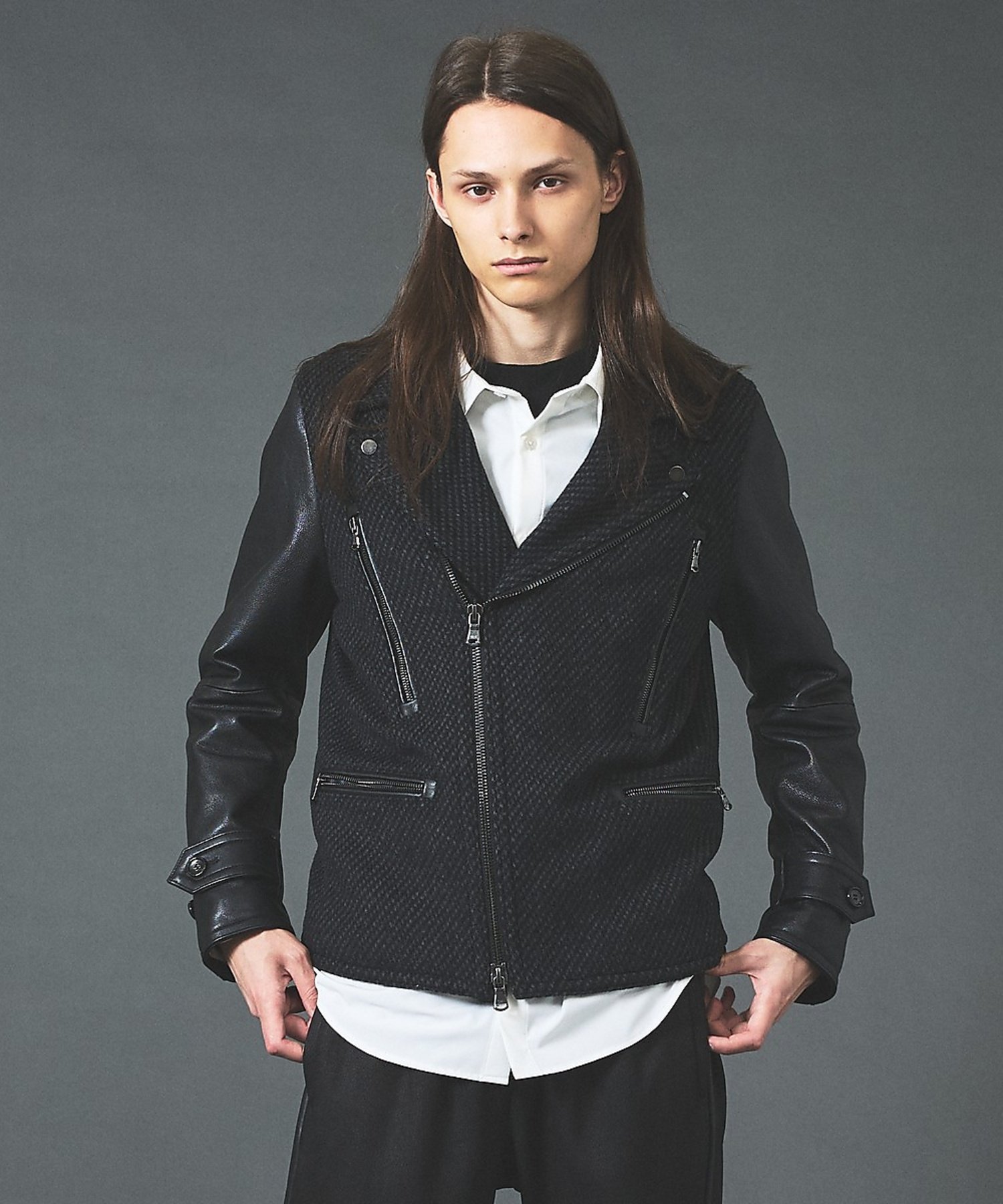 5351POUR LES HOMMES ライダース ピーコート【予約】 ゴーサンゴーイチプールオム ジャケット・アウター ピーコート グレー ブラック【送料無料】