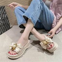 【SALE/30%OFF】Aimoon 厚底サンダル 蝶結び レディース 夏靴 ミニミニストア シューズ・靴 サンダル ホワイト ブラック