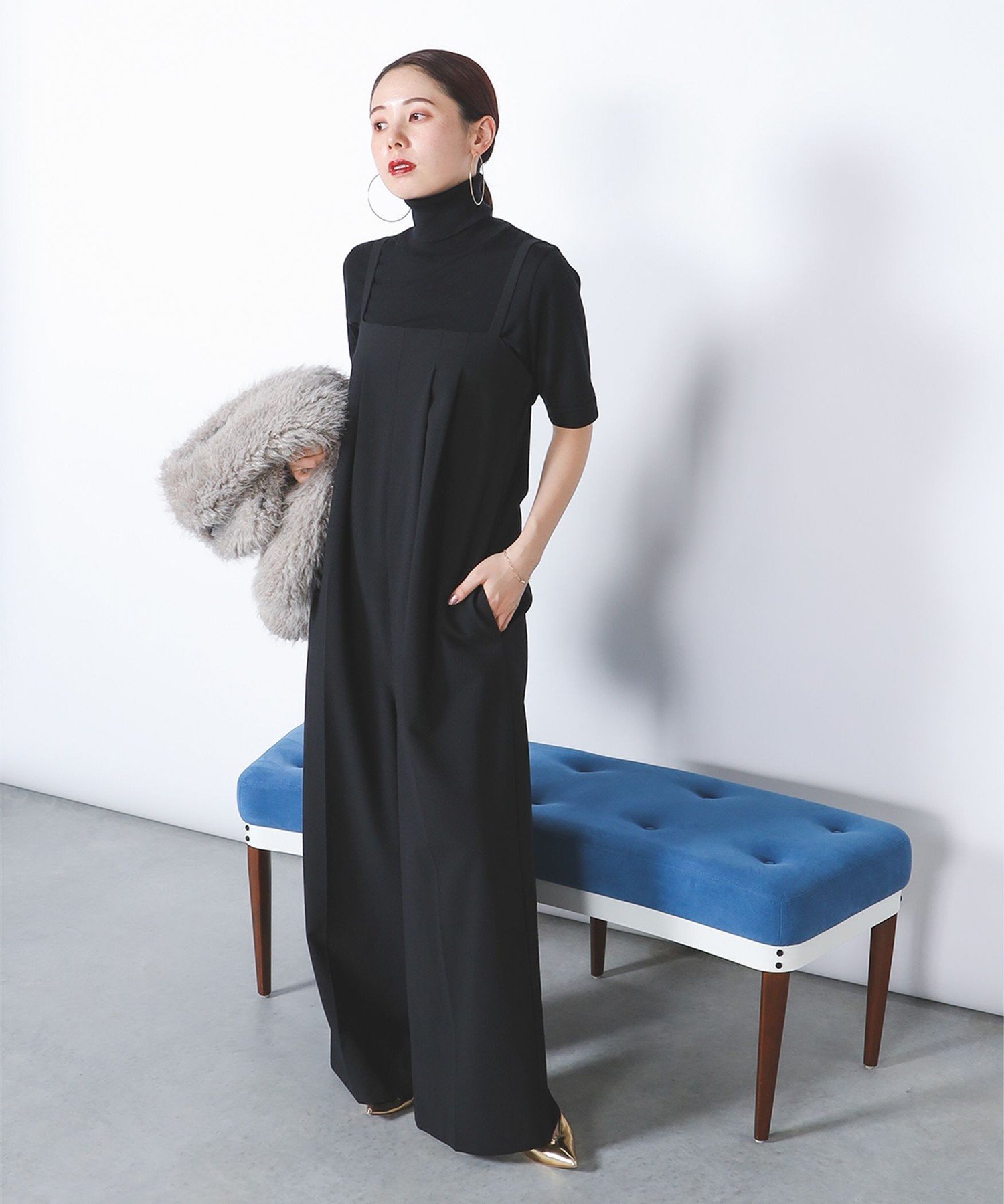 【SALE／40%OFF】Demi-Luxe BEAMS 【11/14新規値下げ】シアサッカー オールインワン デミルクス ビームス オールインワン・オーバーオール オールインワン・つなぎ グレー ブラック【送料無料】のサムネイル