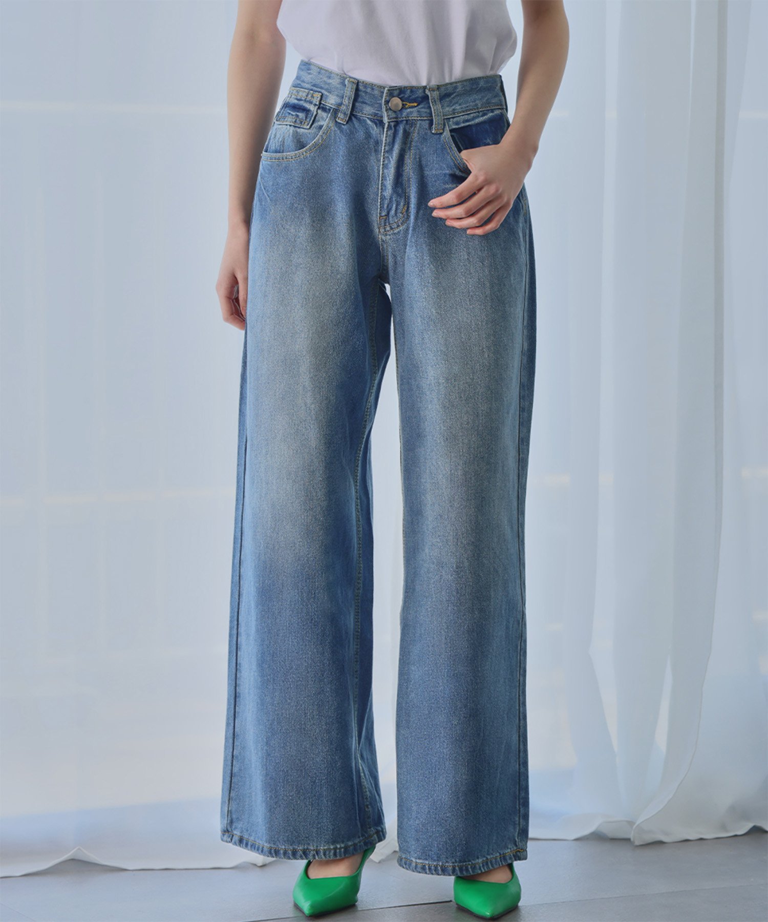 【SALE／20%OFF】Ampirula ウォッシュワイドデニムパンツ リバーフィールド アンド コー パンツ ジーンズ・デニムパンツ ブルー【送料無料】