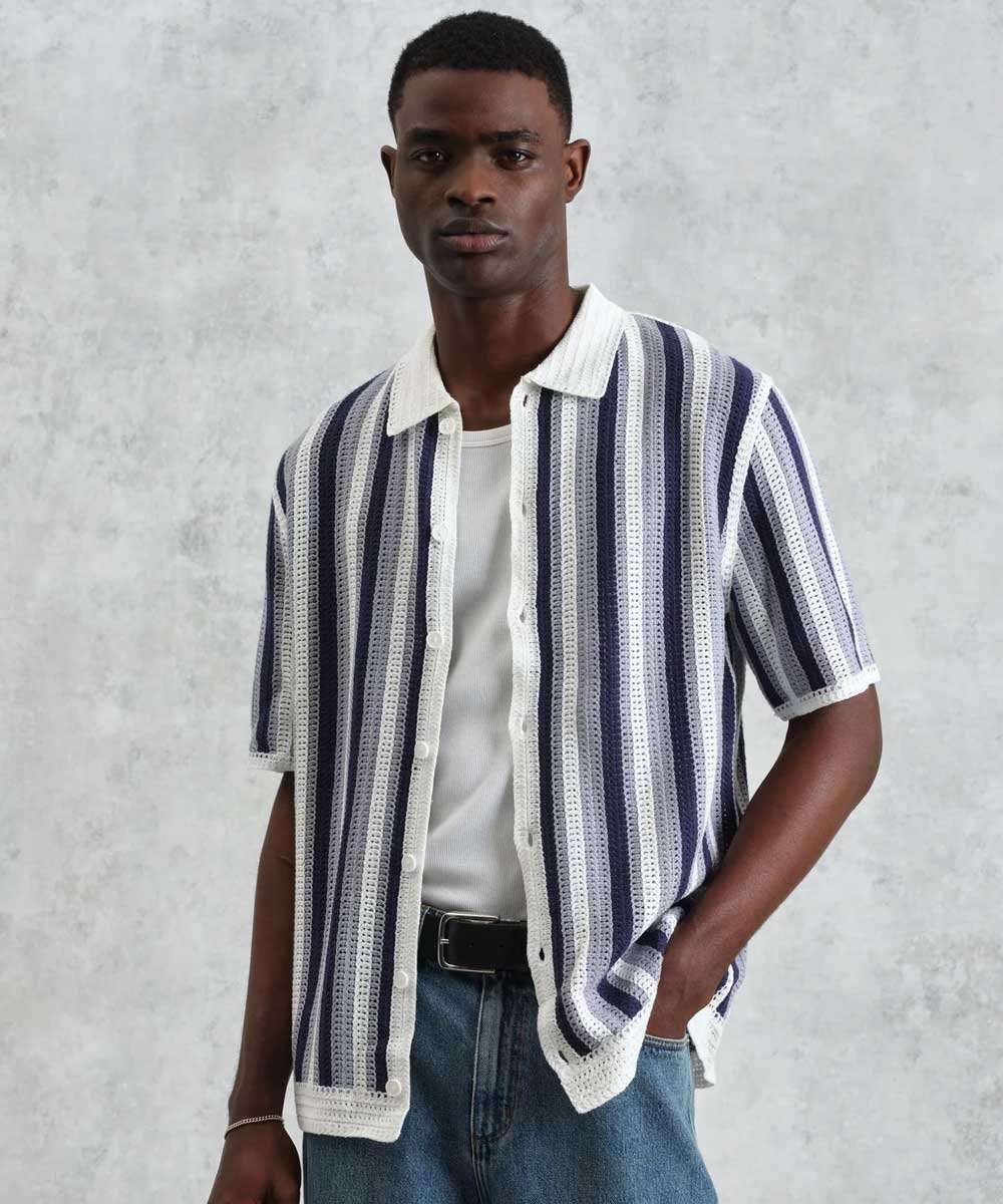 Wax London ポルトシャツ STRIPE CROCHET ワックスロンドン トップス シャツ・ブラウス ブルー【送料無料】のサムネイル