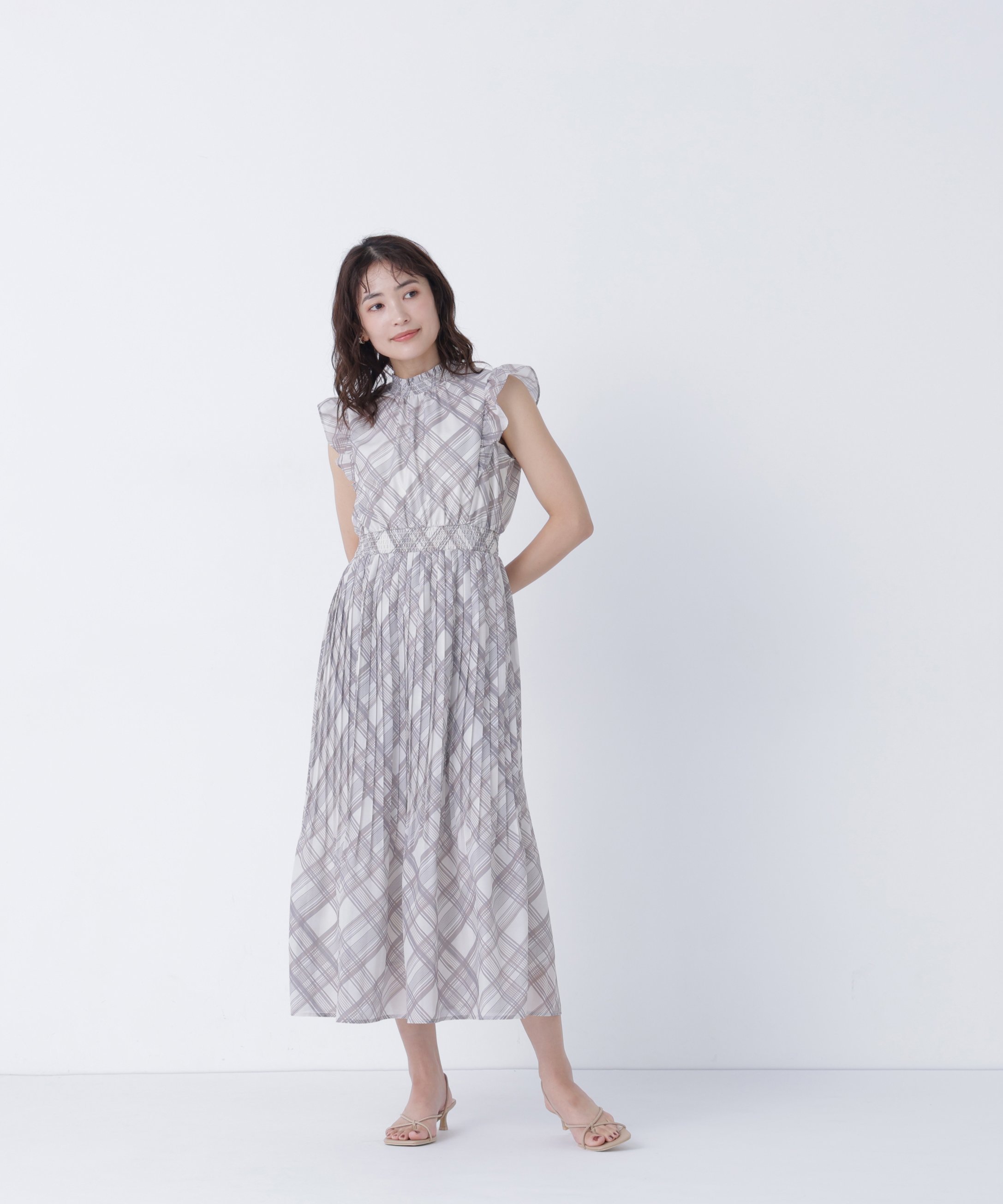 NATURAL BEAUTY BASIC オータムチェックシャーリングワンピース ナチュラルビューティベーシック ワンピース・ドレス ワンピース ブラウン ベージュ