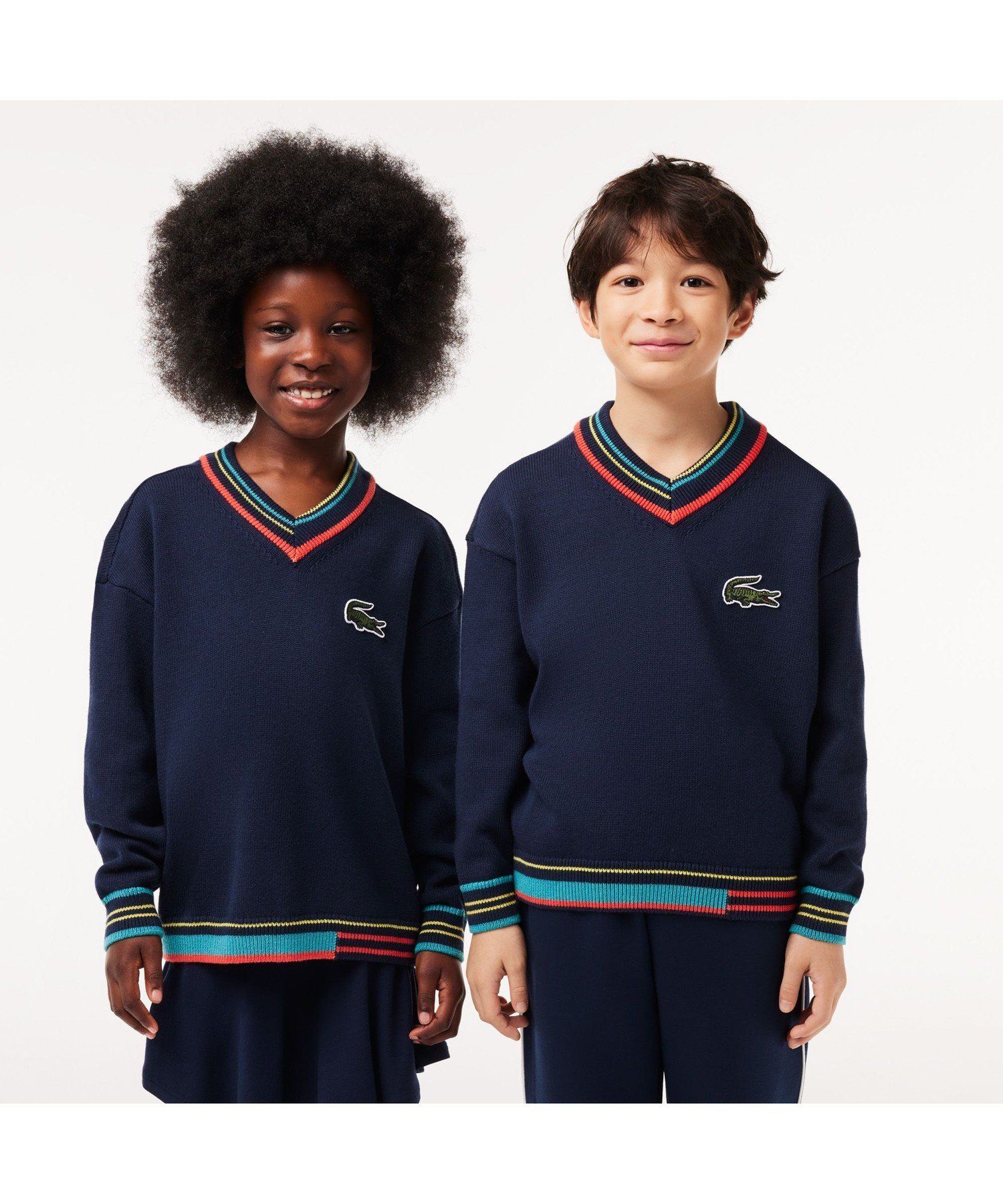 【SALE／50%OFF】LACOSTE アシンメトリーリブニットJUNIORチルデンニットセーター ラコステ トップス ニット ネイビー グレー【送料無料】